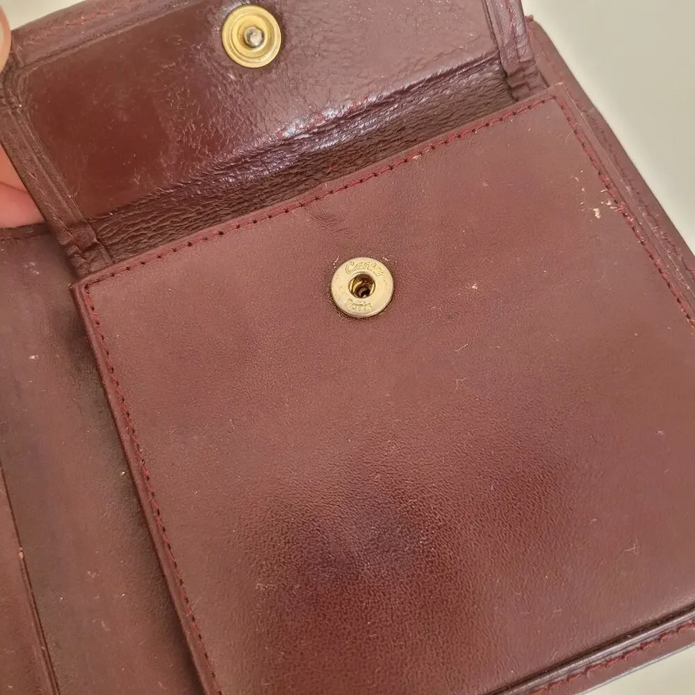 Must De Cartier Men's Bifold Leather Bordeaux Red Wallet Medium Retro Card Bill